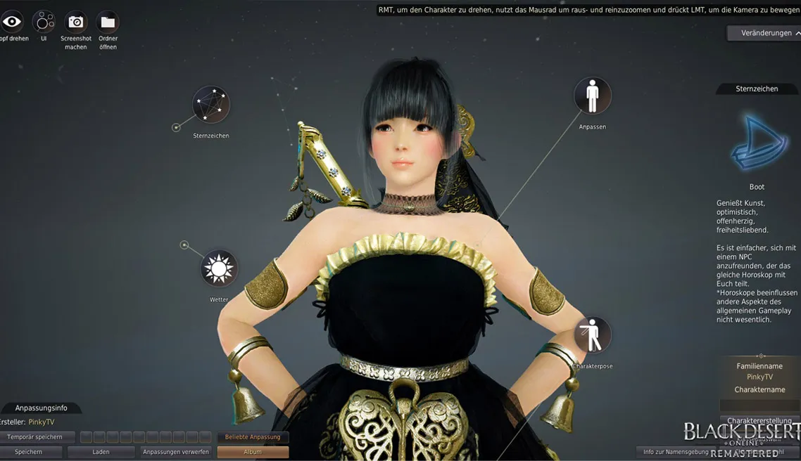 Screenshot der Charaktererstellung BDO