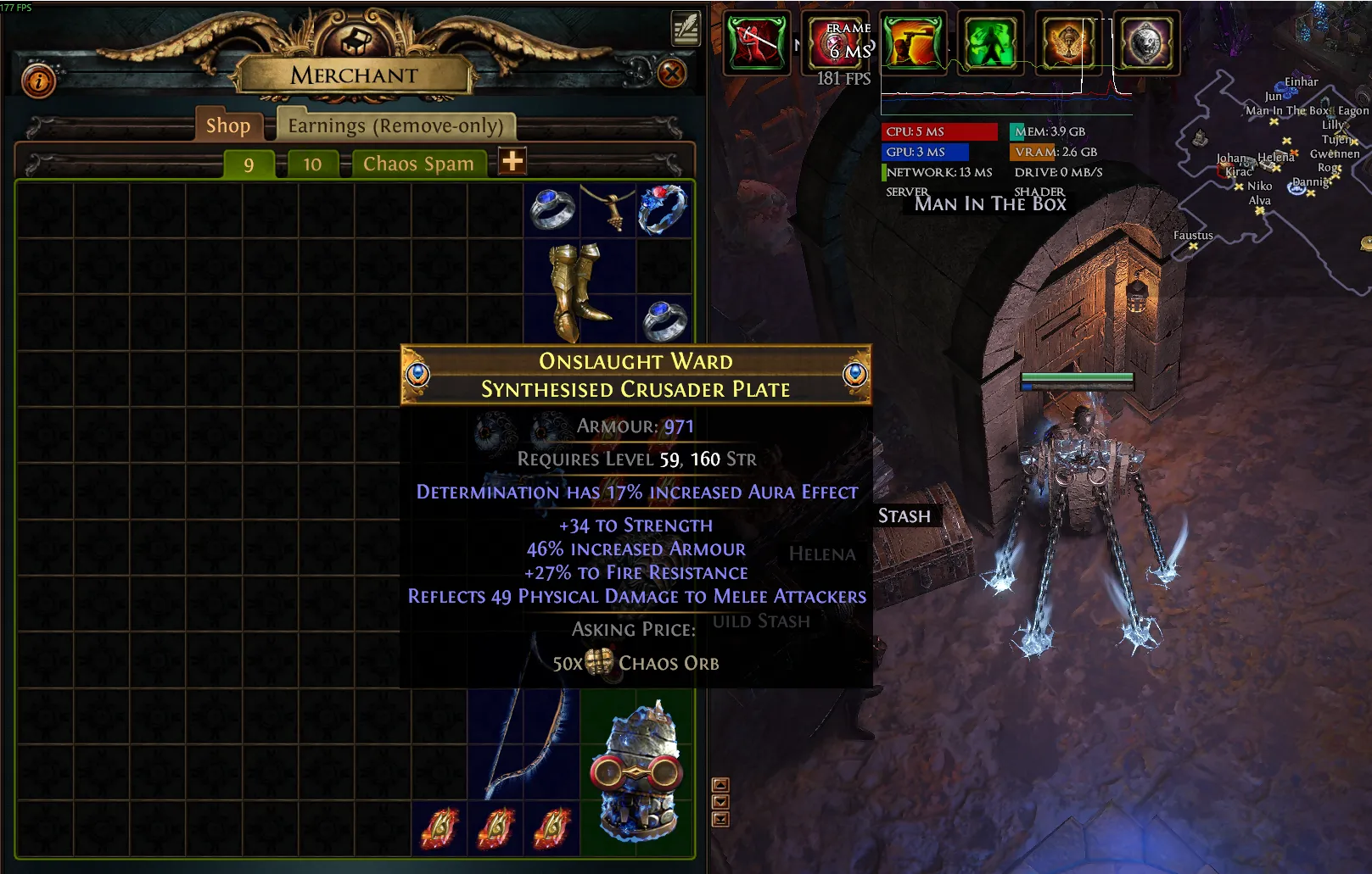 Merchant Tab von Faustus wo Items momentan angeboten werden.